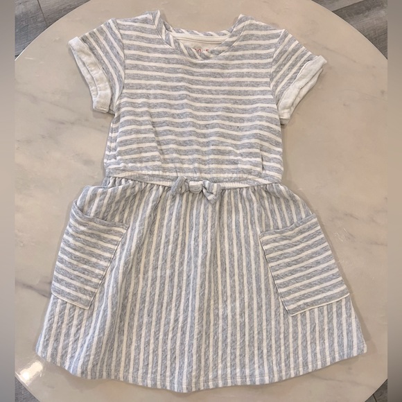 Cat & Jack Other - CAT & JACK Girls Grey White Striped Short Sleeve Fleece Lined Dress